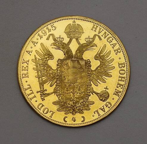 Zlatý Čtyřdukát - Franz Josef 1915 bz - Top Stav!