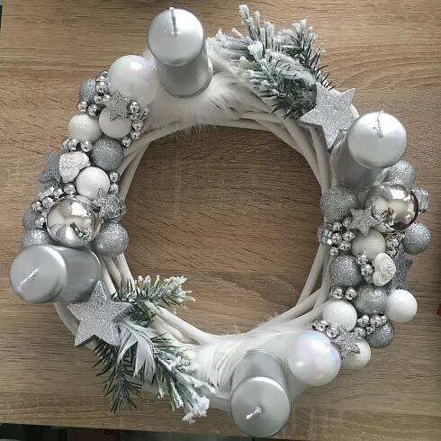 Elegant White Wreath with Silver Ornaments