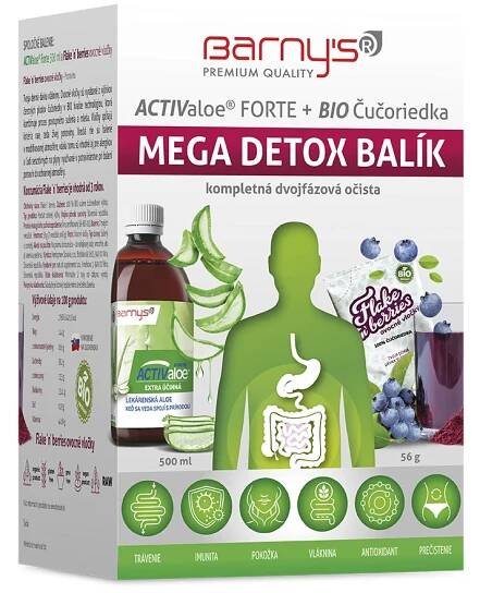 Barny's ACTIValoe Forte+BIO Čučoriedka MEGA DETOX 1×1 set, gél 500 ml + ovocné vločky 7×8 g