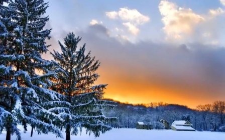 Tapeta na monitor | Zima | zimní, sníh, hory, chata, strom