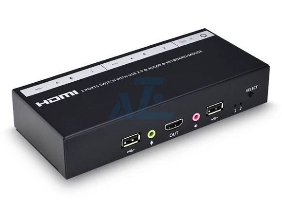 2 Port Desktop HDMI KVM Switch with USB Peripheral & Audio, Cables Included