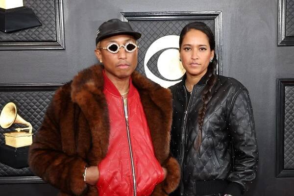 Pharrell Williams and Hannah Lasichanh Matched Tracksuits at the 2023 Grammy Awards