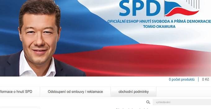 SPD žádný e-shop nemá, tvrdí Okamura. Odkaz je však přímo na jejím webu - Echo24.cz