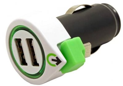 q2power Napájecí adaptér do auta (12-24V), 2x USB, 3,1A + svinovací kabel s microUSB konek