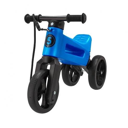 Dětské vozidlo Odrážedlo FUNNY WHEELS Rider SuperSport 2v1 modré tmavé metalické s popruhem a tichými koly