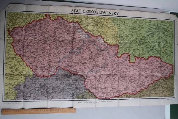 Mapa STÁT ČESKOSLOVENSKÝ - nejasné hranice -Těšínsko Slezsko Slovensko - Staré mapy a veduty