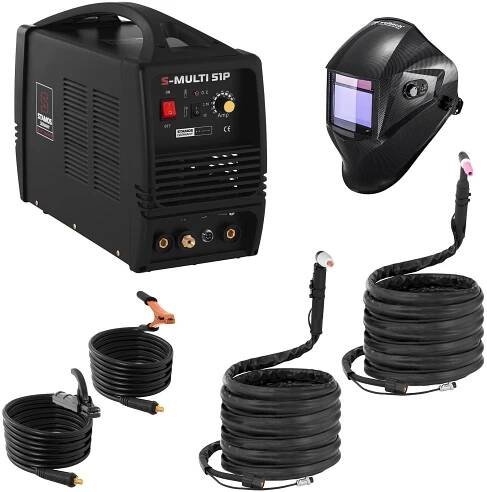 Svařovací set Kombi svářečka - TIG 180 A - Cut 50 A - MMA - PRO + Svářecí helma - Carbonic - PROFESSIONAL SERIES