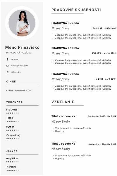 Životopis vytvorený v programe Canva.