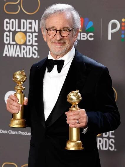 Steven Spielberg, winner of Best Director - Motion Picture and Best Picture - Drama for 'The Fabelmans,' poses in the press room during the 80th Annual Golden Globe Awards