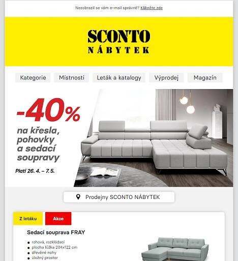 _Nový leták SCONTO -40% na sedací soupravy, pohovky a křesla.