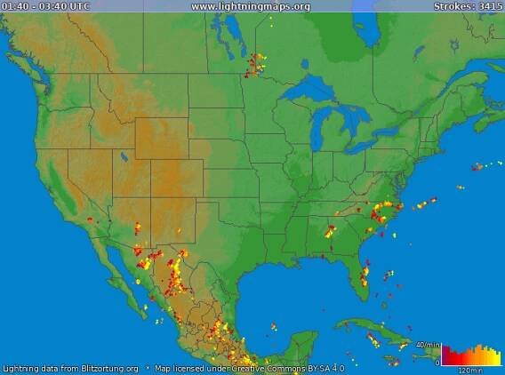 Mapa blesků USA 20.09.2025 10:15:58 UTC