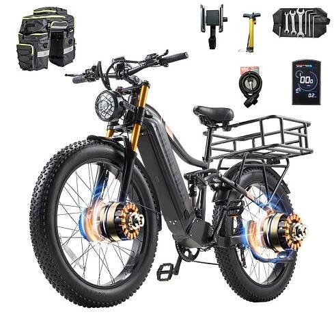 BURCHDA Dvojitě odpružené elektrokolo, 26 palců, cestovní motor, 48V lithiová baterie, 30Ah, HC26, 2500W, 55 km/h, fatbike 4.0 – koupit za nízké ceny na marketplace Joom