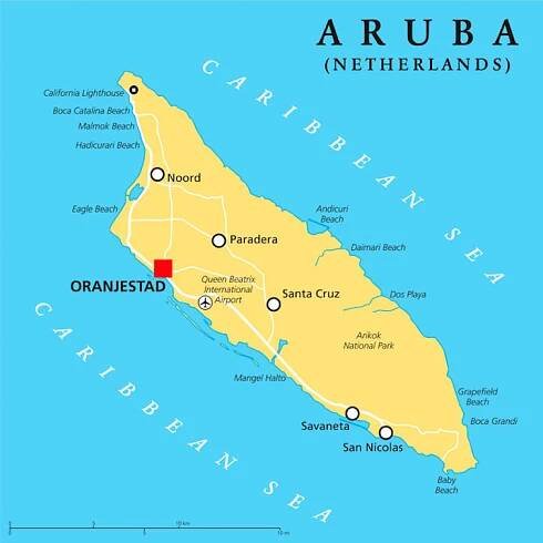 Aruba Political Map with capital Oranjestad and important cities. Photo Credit: © Peter Hermes Furian via 123RF.com. 