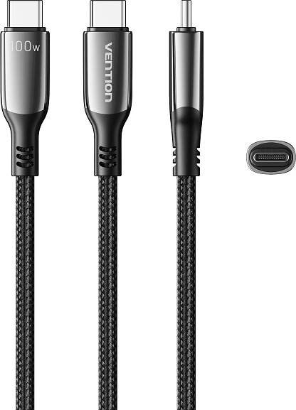 Vention Cotton Braided USB-C 2.0 5A Cable 2m Black Zinc Alloy Type