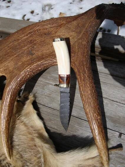 WART HOG TUSK IRON WOOD HANDLE TWIST DAMASCUS BLADE KNIFE - MAB Custom Knives