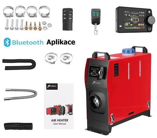 XL-AIRD V36 Nezávislé topení 8kW - přenosné, černý vylepšený LCD ovladač s Bluetooth, 1 výduch, 12V nebo 24V atomatická volba