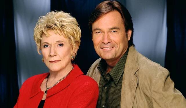 LOS ANGELES - JANUARY 1: Jeanne Cooper (as Katherine Chancellor) and Beau Kazer (as Brock Reynolds) on The Young and the Restless. (Photo by Cliff Lipson/CBS via Getty Images)