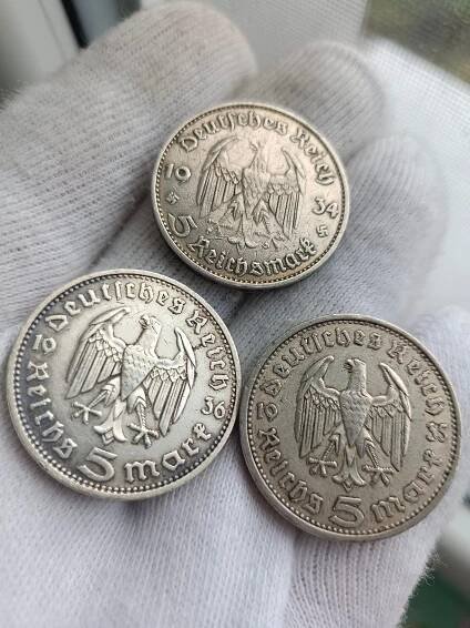 Soubor 7mi stříbrných mincí. Německo, vše 5 Marka. Kostel. - Numismatika