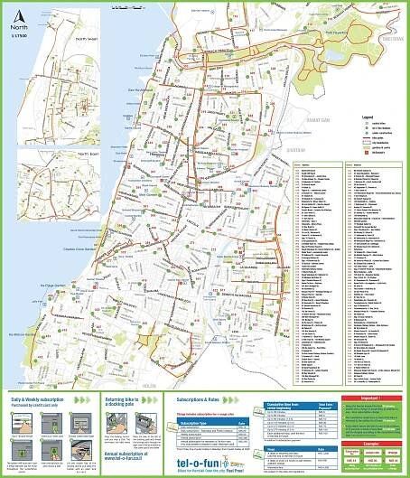 Map of Tel Aviv bike: cycle routes and bike lane of Tel Aviv