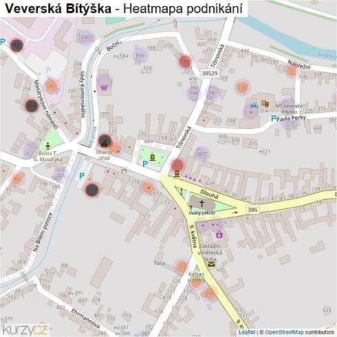 Mapa Veverská Bítýška - Firmy v obci.