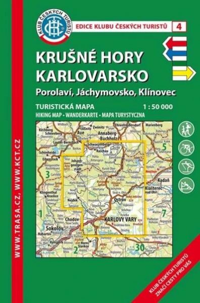 Krušné hory Karlovarsko - Porolaví, Jáchymovsko, Klínovec - mapa KČT 1:50 000 číslo 4 - 9. vydání 2020 - Klub Českých Turistů