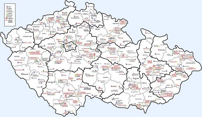 Turistická mapa hrady a zámky v ČR