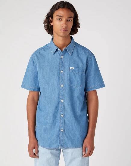 Pánská džínová košile WRANGLER W5K05K20D SS 1 PKT SHIRT Light Stone Velikost: 4XL