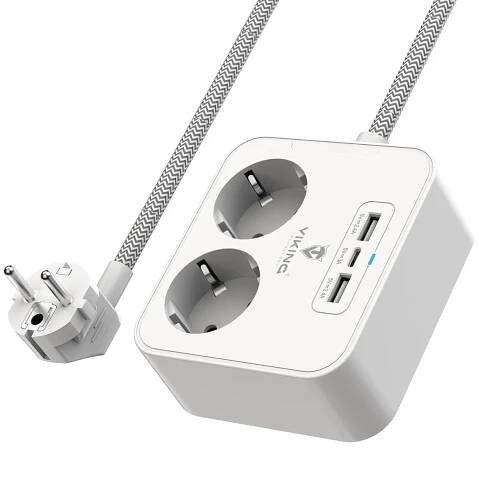 Kabel prodlužovací Viking AC23, 2x zásuvka, 2x USB, 1x USB-C, 1,5m (VAC23)...