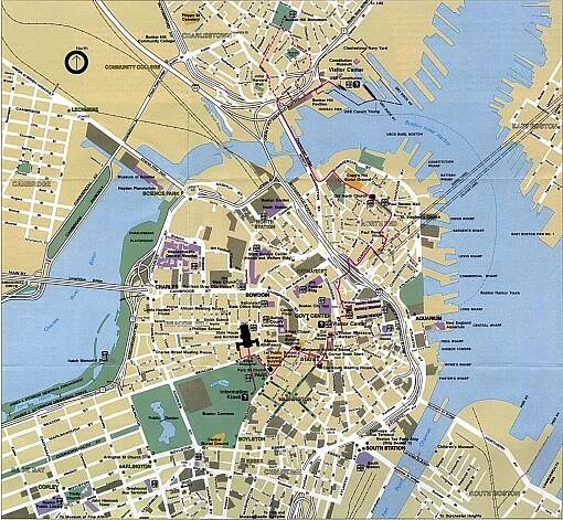 Detailní mapa Bostonu, názvy ulic