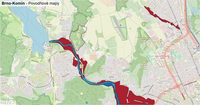 Povodňová mapa Brno-Komín
