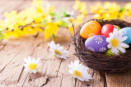 Stáhnout - Velikonoční Zátiší s tradiční dekorativní vejce v hnízdě — Stock obrázek