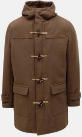 Hnědý kabát s kapucí a příměsí vlny Selected Homme - Pánské kabáty