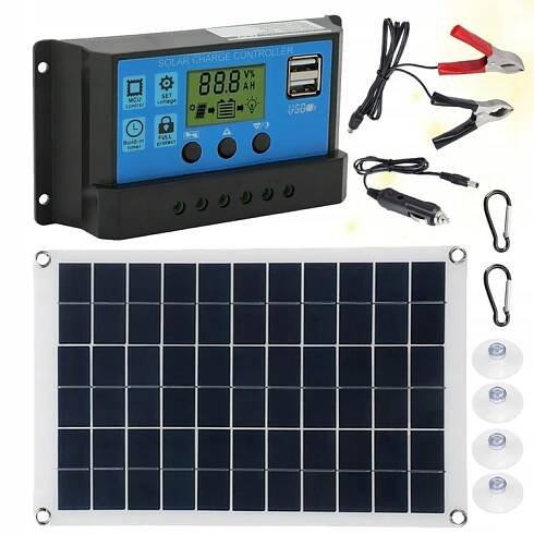 SOLÁRNÍ PANEL + REGULÁTOR 100A solární baterie 100W 2 USB