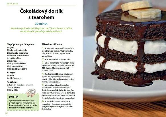 an article in the cookbook shows a chocolate cake with white frosting and bananas on top