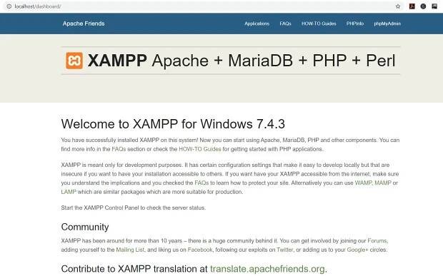 XAMPP localhost page in Browser