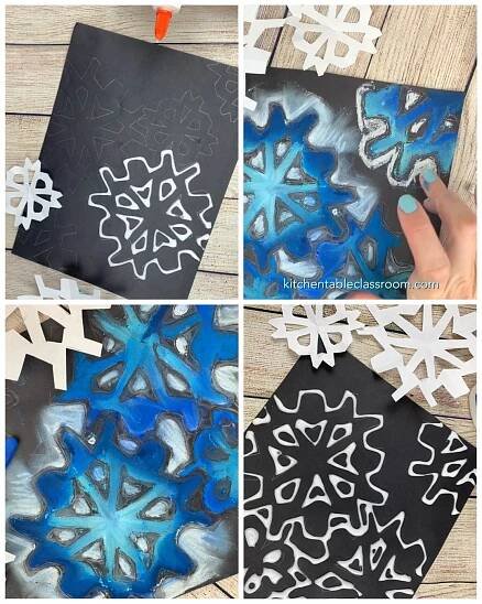 Make these easy snowflake drawings really pop with this chalk and glue method.