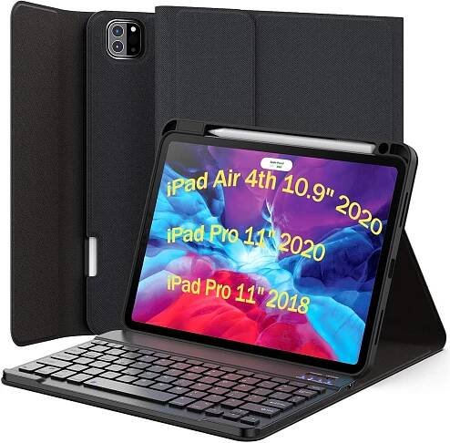 Keyboard Case for iPad Air 4 2020 10.9 inch & Built-in Apple Pencil Charging Holder, Fojojo Detachable Keyboard Case for iPad Air 4th 10.9 inch/iPad Pro 11 2020 Slim Leather Folio Smart Cover