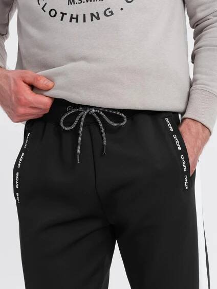 Ombre Clothing Pánské tepláky s kontrastním lemováním - černé