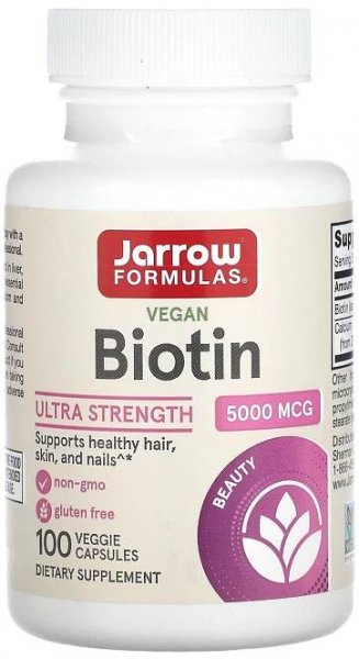 Jarrow Formulas, Biotin, 5 000 mikrogramů, 100 rostlinných kapslí
