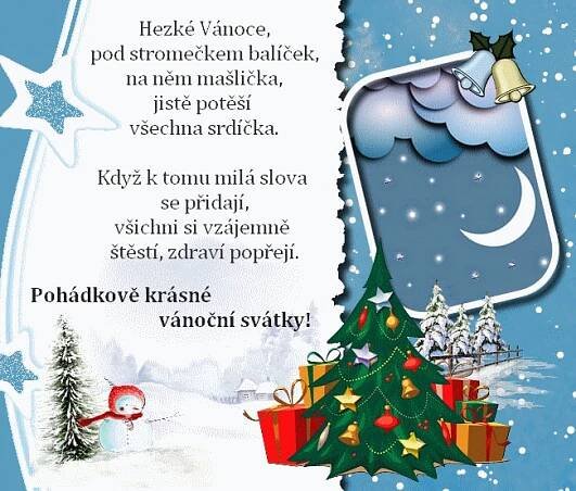a christmas card with an image of a tree and presents