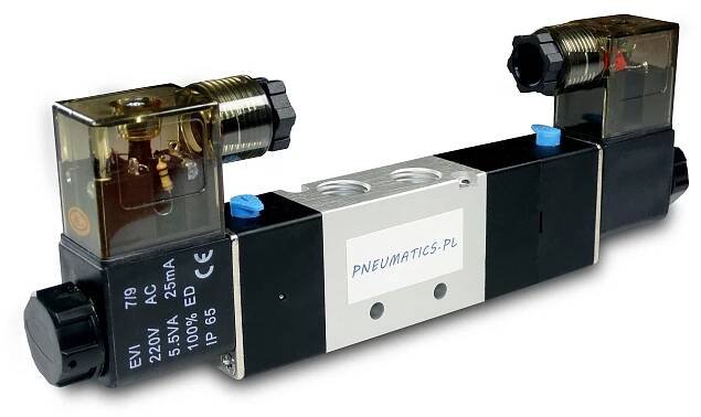 Elektromagnetický ventil 5/3 4V230E 1/4 palce pro pneumatické válce 230V nebo 12V, 24V