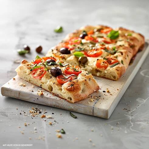 Sauerteig-Focaccia mit Tomaten und Oliven