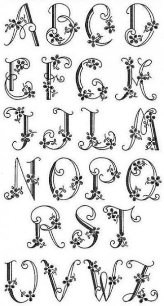 Old English Alphabet with Floral Design