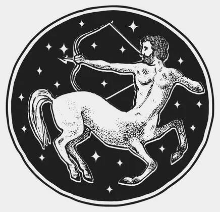 Střelec Zodiac ikona. Astrologie horoskop se znaménkem. Šablona kalendáře. Kolekce zvířat osnovy. Klasický vintage styl. Gravírované ručně tažené skica. — Ilustrace