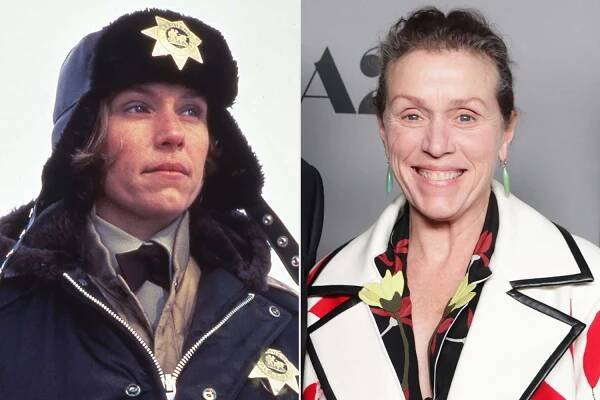 Frances McDormand as Marge Gunderson in Fargo; Frances McDormand attends the World Premiere of Apple and A24's 