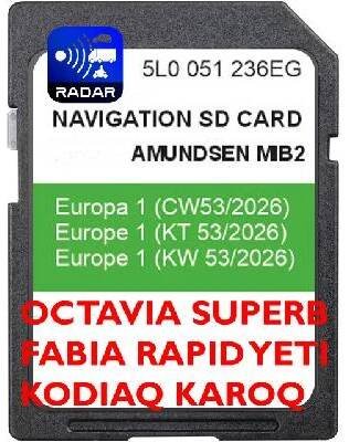 Mapa pro navigaci Evropa SKODA AMUNDSEN MIB2 AS Octavia Superb Fabia Rapid Yeti Kodiaq Karoq EU AS paměťová karta SD