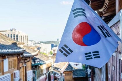 jihokorejská vlajka ve vesnici - vlajka jižní koreje - stock snímky, obrázky a fotky