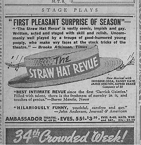 Newspaper ad for the 1939 production of Straw Hat, the revival of which Barbara Billingsley appeared in