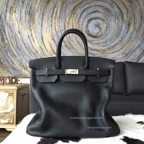 Hermes Birkin Hac 40 Bag Black Togo Leather Handstitched Silver hw