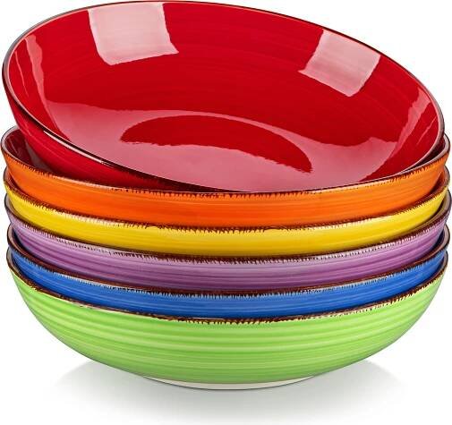 Kameninové misky, 6dílná sada polévkových misek, talíře na těstoviny, hluboké talíře, misky na nudle, misky na ramen, salátové misky, víceúčelové misky